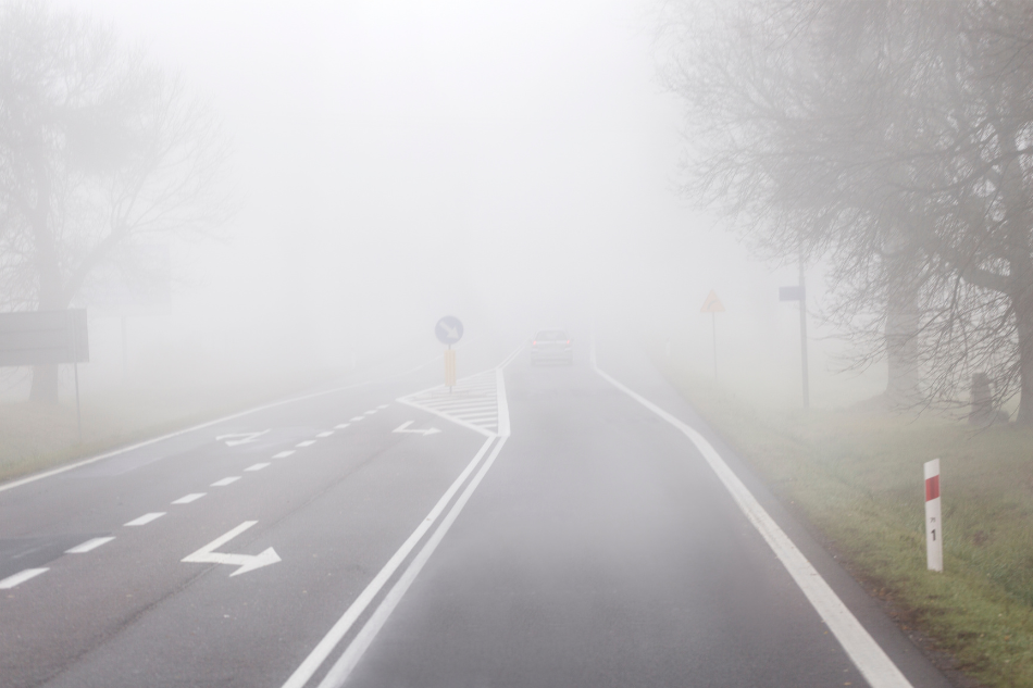 Autofahrt bei Nebel Fahrbahn bei Nebel