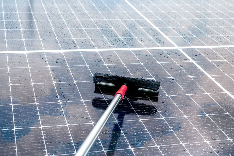 Teleskopwischer auf PV-Anlage